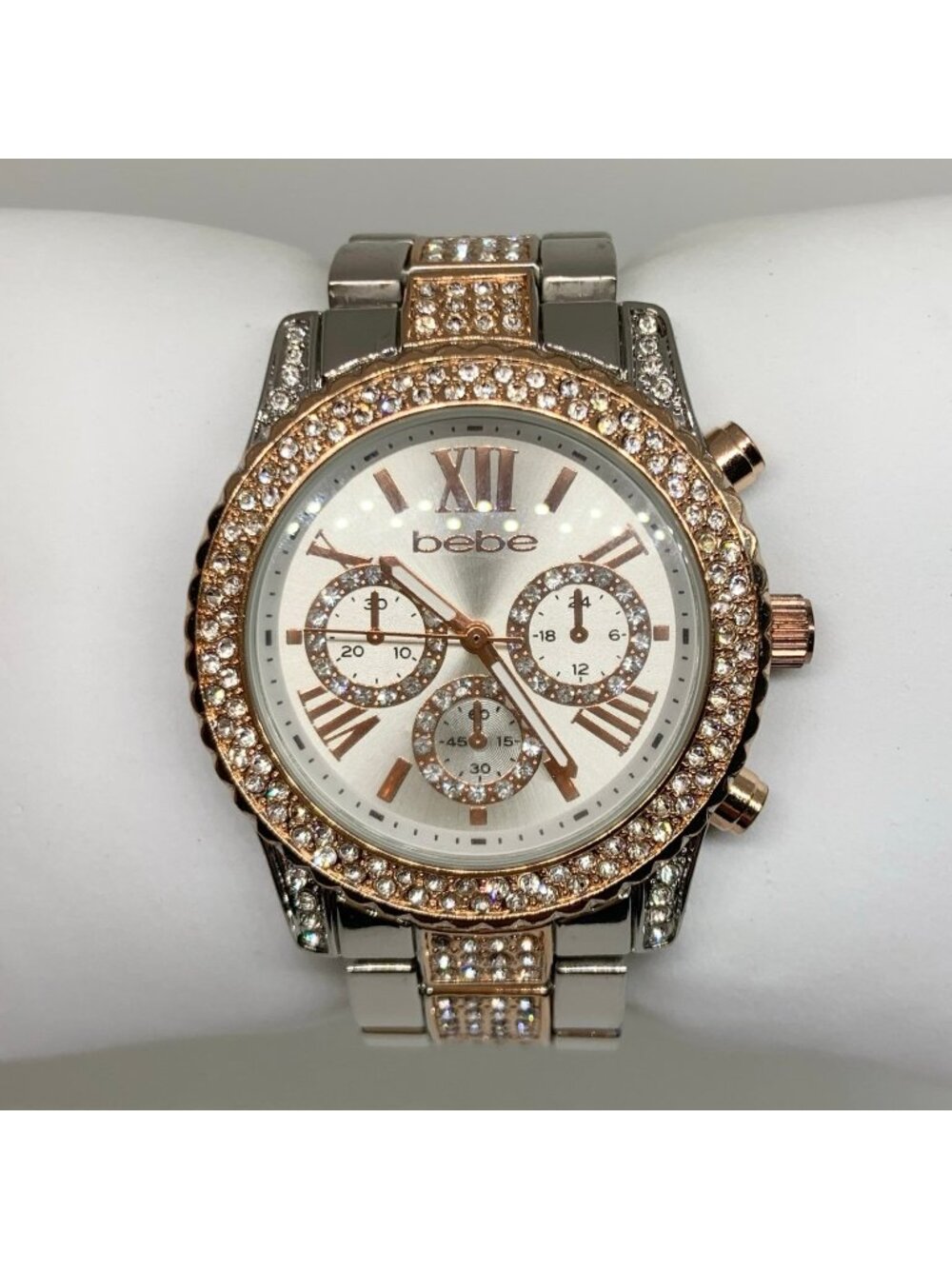 Bebe Women's two tone rhinestones Watch 38mm quartz analog 6” running